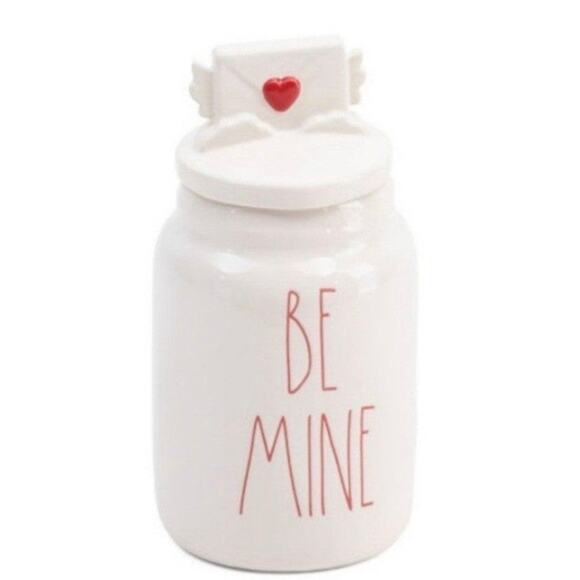 NWT: Rae Dunn - White & Red, Ceramic, "Be Mine" Figural Canister with Lid - Picture 1 of 4